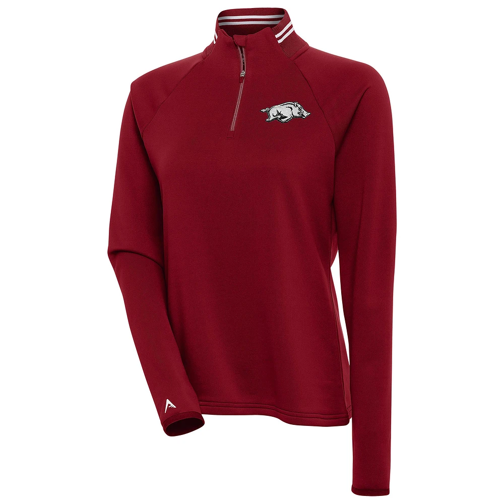 Women's Antigua Cardinal Arkansas Razorbacks Milo Quarter-Zip Pullover Top