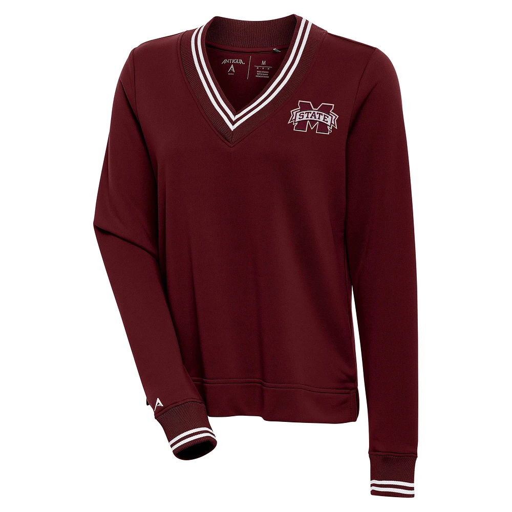 Women's Antigua Maroon Mississippi State Bulldogs Parker V-Neck Pullover Sweatshirt