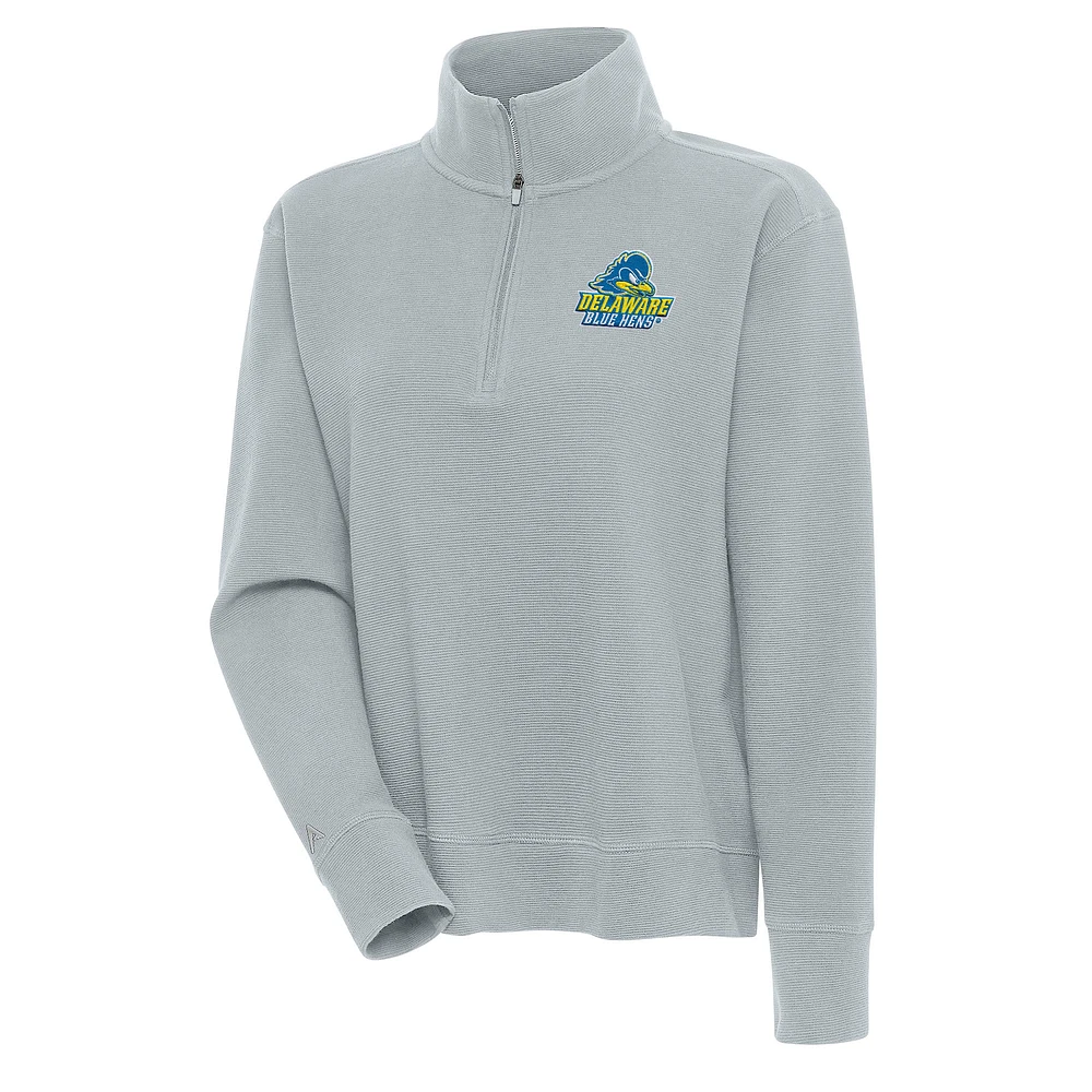 Women's Antigua Gray Delaware Fightin' Blue Hens Portal Quarter-Zip Pullover Top