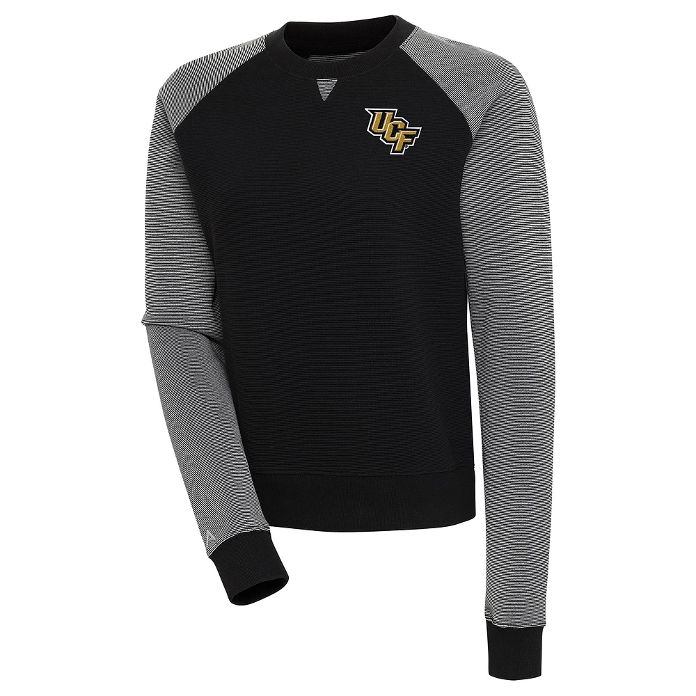 Women's Antigua Black/White UCF Knights Flier Bunker Tri-Blend Pullover Sweatshirt