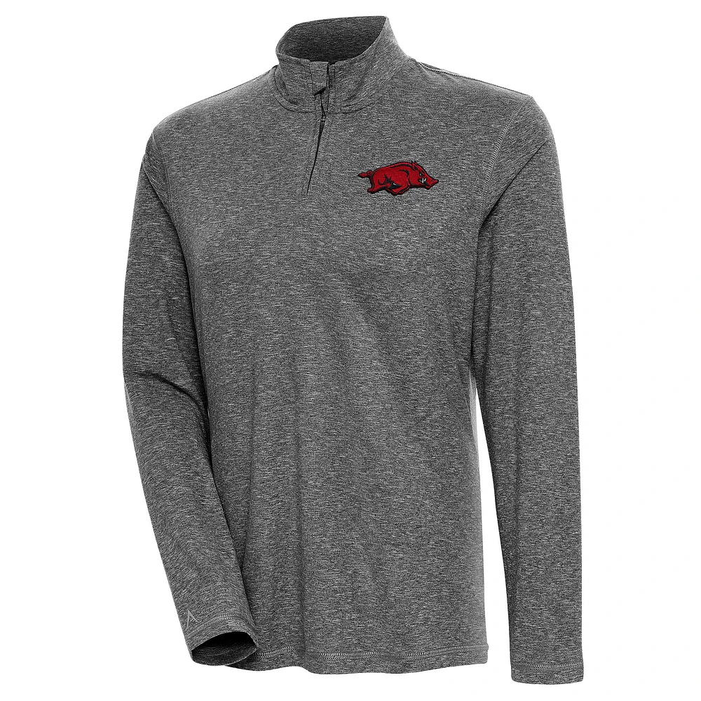 Women's Antigua Heather Black Arkansas Razorbacks Confront Quarter-Zip Pullover Top
