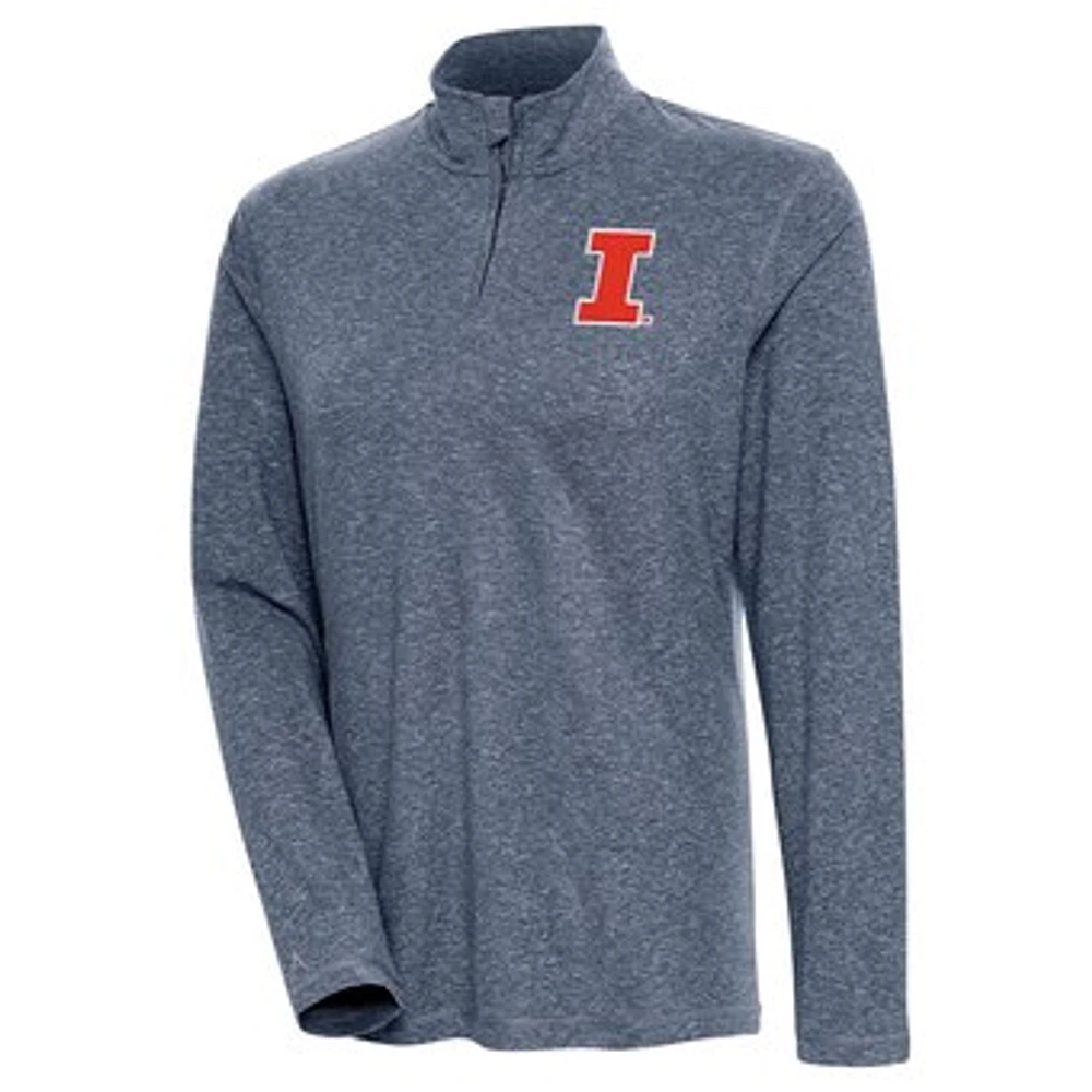 Women's Antigua Heather Navy Illinois Fighting Illini Confront Quarter-Zip Pullover Top
