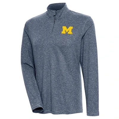 Women's Antigua Heather Navy Michigan Wolverines Confront Quarter-Zip Pullover Top