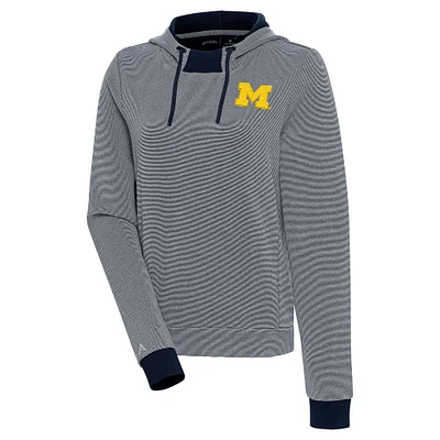 Women's Antigua Navy/White Michigan Wolverines Axe Bunker Tri-Blend Pullover Hoodie