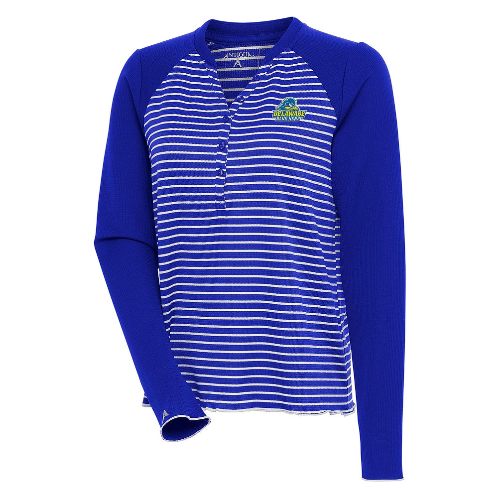 Women's Antigua Royal/White Delaware Fightin' Blue Hens Maverick Henley Long Sleeve T-Shirt
