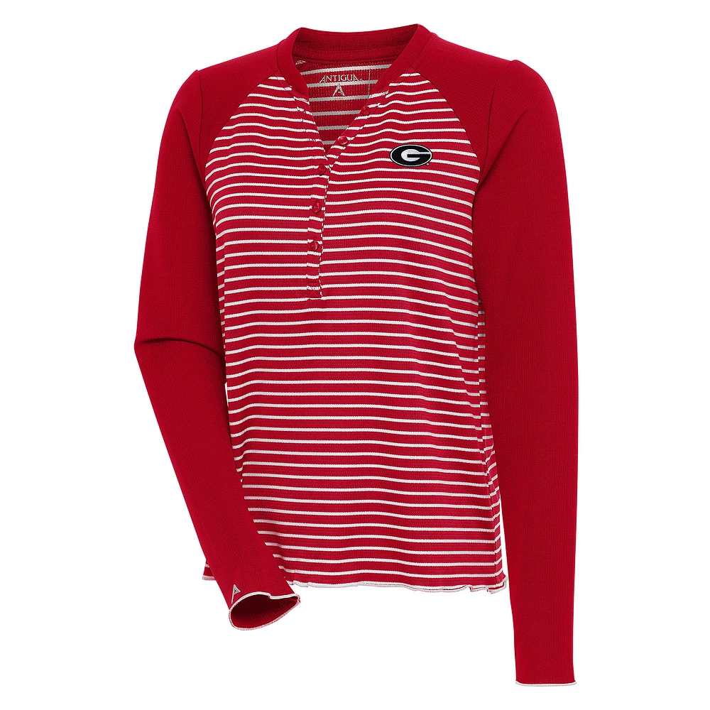 Women's Antigua Red/White Georgia Bulldogs Maverick Henley Long Sleeve T-Shirt