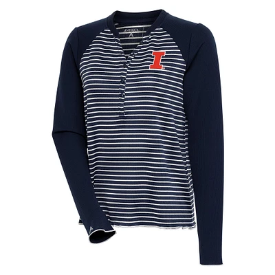 Women's Antigua  Navy/White Illinois Fighting Illini Maverick Henley Long Sleeve T-Shirt