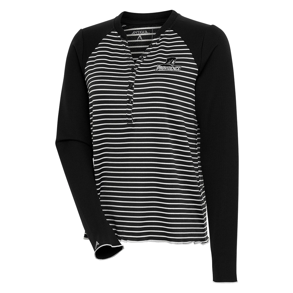 Women's Antigua Black/White Providence Friars Maverick Henley Long Sleeve T-Shirt
