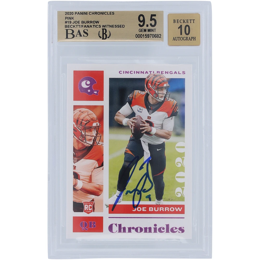 Joe Burrow Cincinnati Bengals Autographed 2020 Panini Chronicles #19 Beckett Fanatics Witnessed Authenticated 9.5/10 Rookie Card - 9.5,9.5,9,9.5 Subgrades