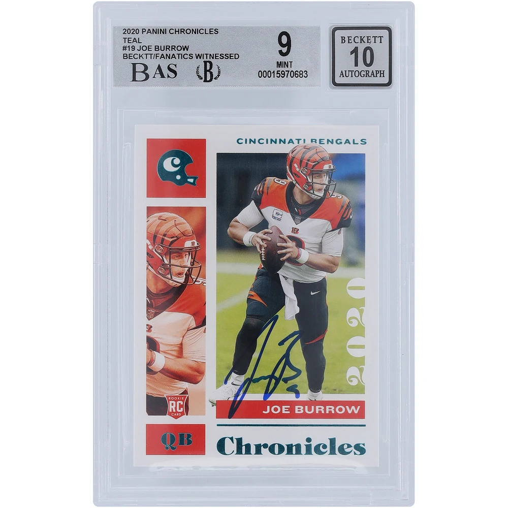 Joe Burrow Cincinnati Bengals Autographed 2020 Panini Chronicles Teal #19 Beckett Fanatics Witnessed Authenticated 9/10 Rookie Card - 9.5,9.5,9,8.5 Subgrades
