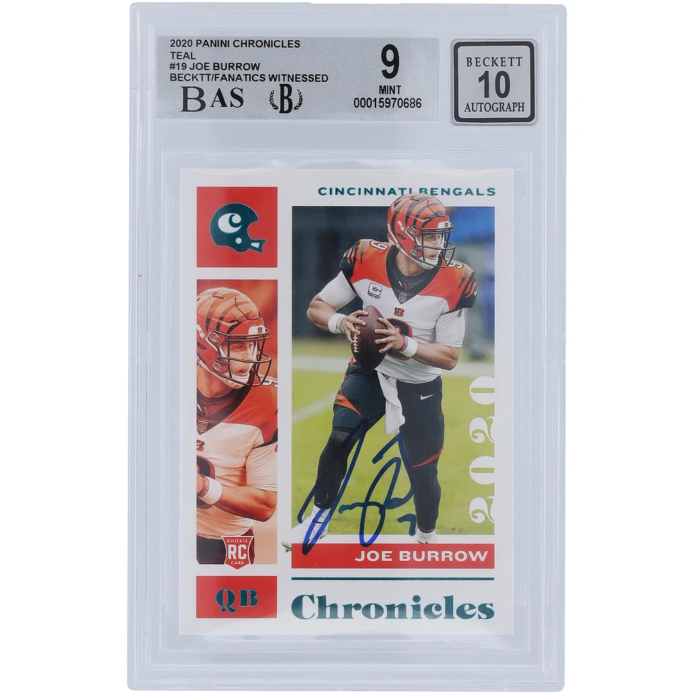 Joe Burrow Cincinnati Bengals Autographed 2020 Panini Chronicles Teal #19 Beckett Fanatics Witnessed Authenticated 9/10 Rookie Card - 9.5,8.5,9,9.5 Subgrades