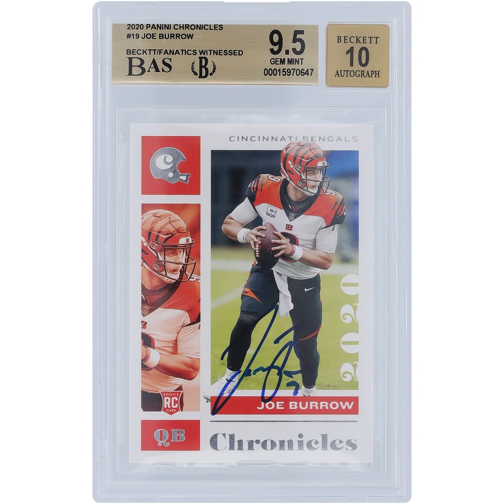 Joe Burrow Cincinnati Bengals Autographed 2020 Panini Chronicles #19 Beckett Fanatics Witnessed Authenticated 9.5/10 Rookie Card - 9,9.5,9.5,9.5 Subgrades