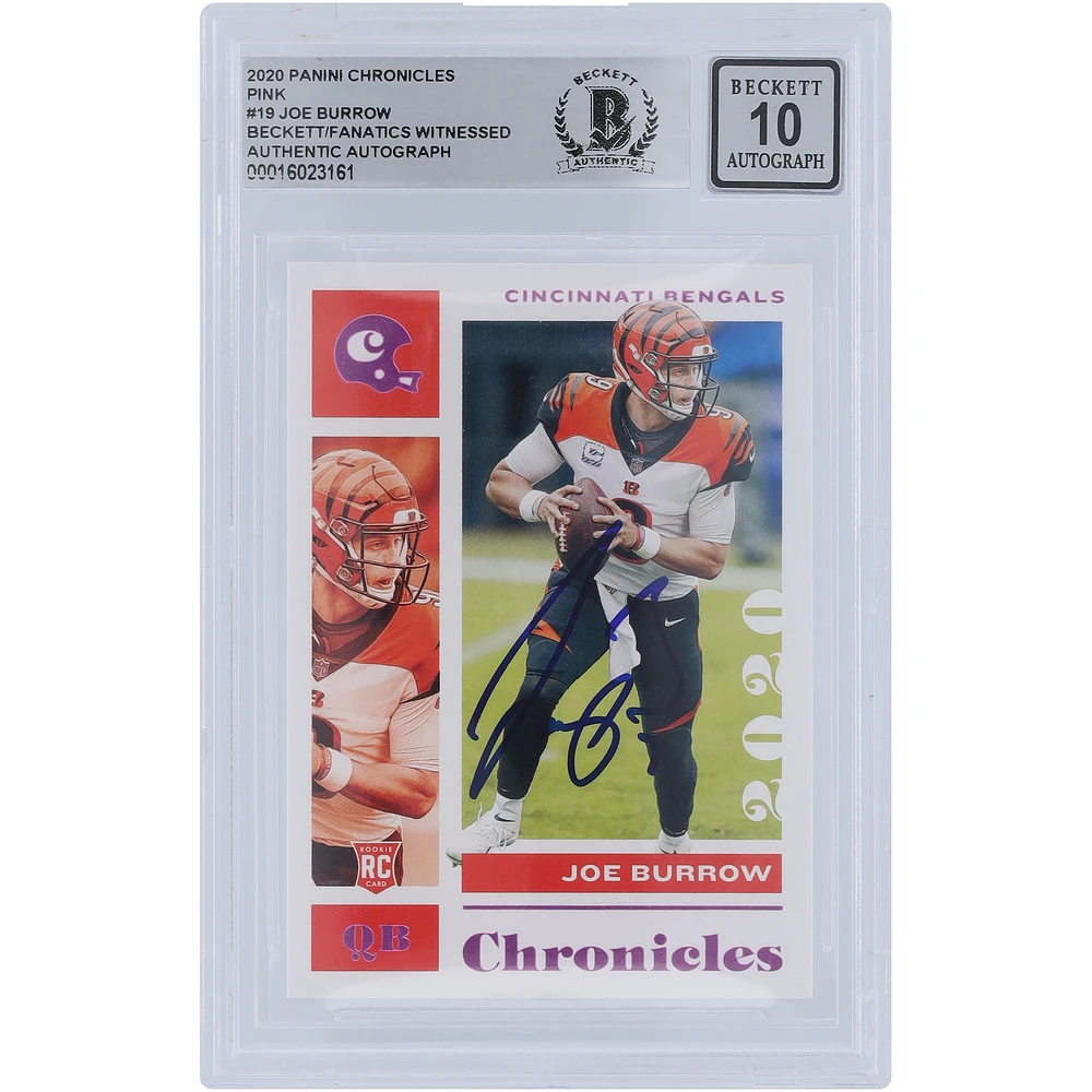 Joe Burrow Cincinnati Bengals Autographed 2020 Panini Chronicles #19 Beckett Fanatics Witnessed Authenticated 10 Rookie Card