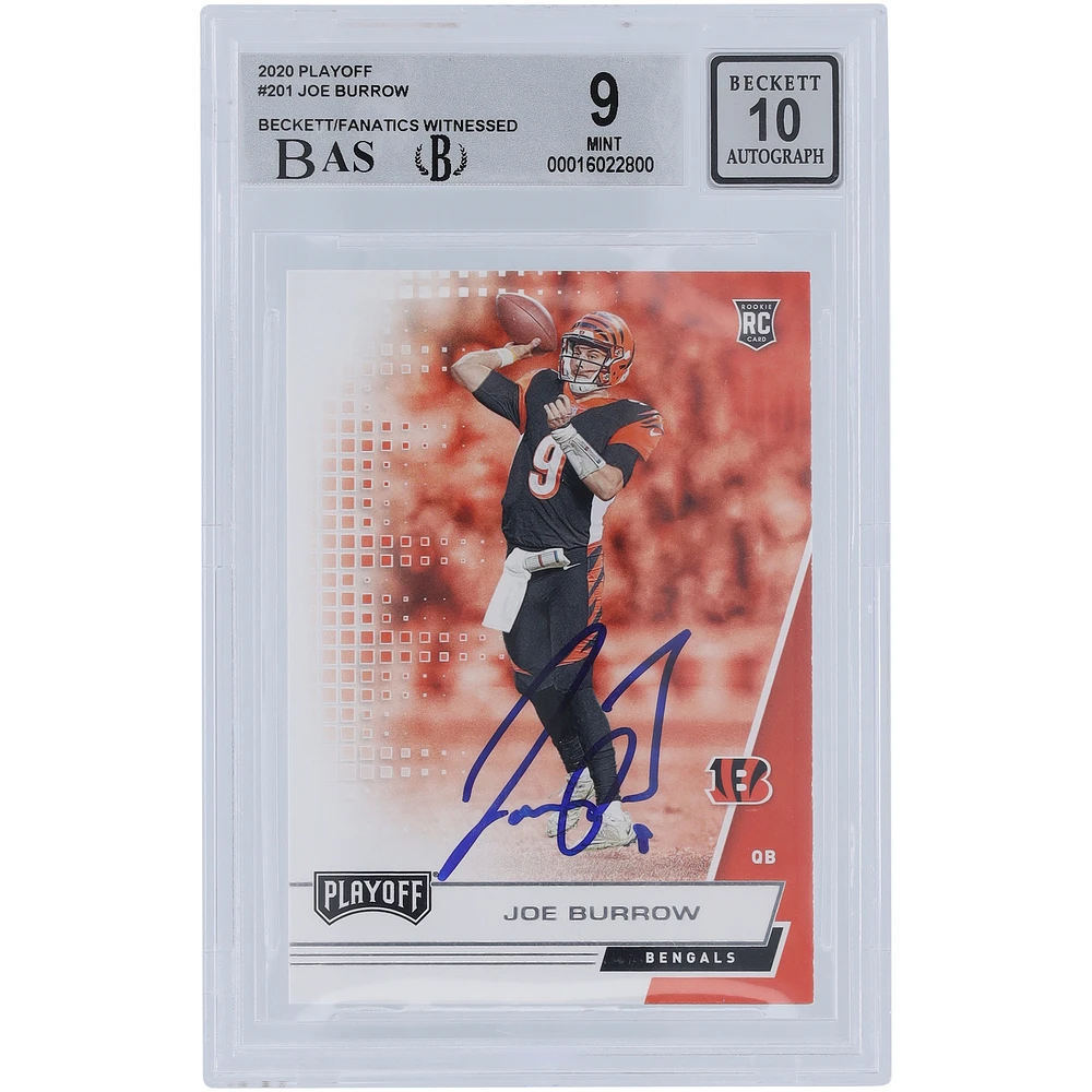 Joe Burrow Cincinnati Bengals Autographed 2020 Panini Playoff #201 Beckett Fanatics Witnessed Authenticated 9/10 Rookie Card - 9.5,9,8.5,9 Subgrades