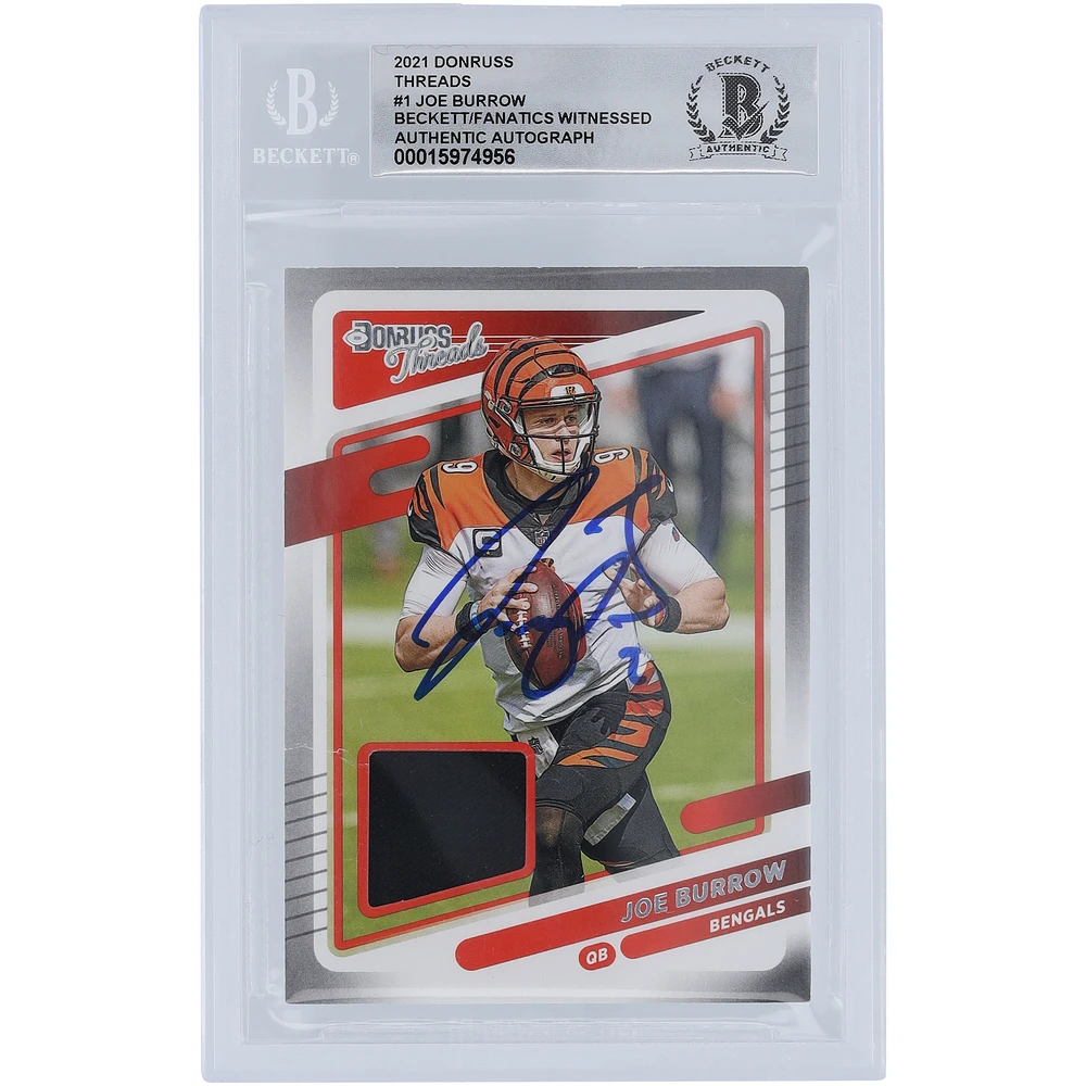 Joe Burrow Cincinnati Bengals Autographed 2021 Panini Donruss Relic #DT-1 Beckett Fanatics Witnessed Authenticated 10 Card