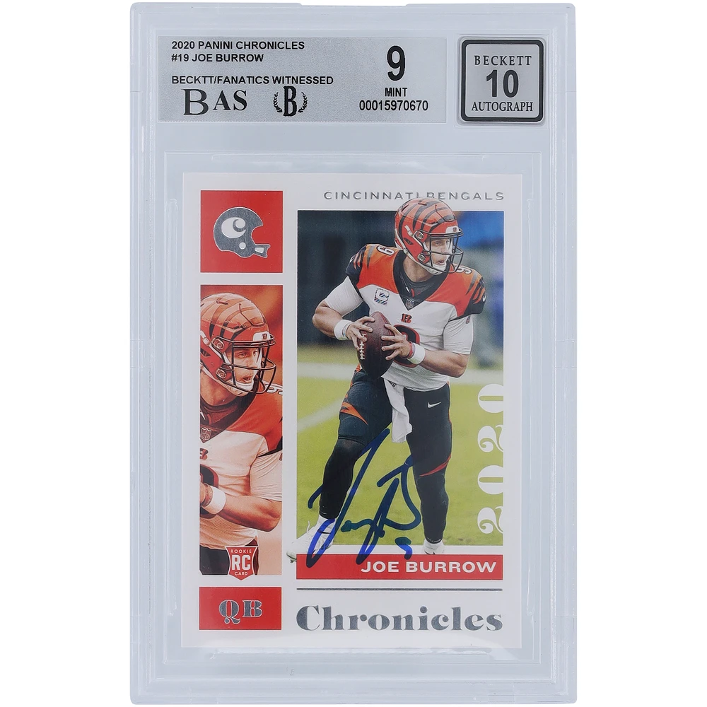Joe Burrow Cincinnati Bengals Autographed 2020 Panini Chronicles #19 Beckett Fanatics Witnessed Authenticated 9/10 Rookie Card - 9.5,9,9,9 Subgrades