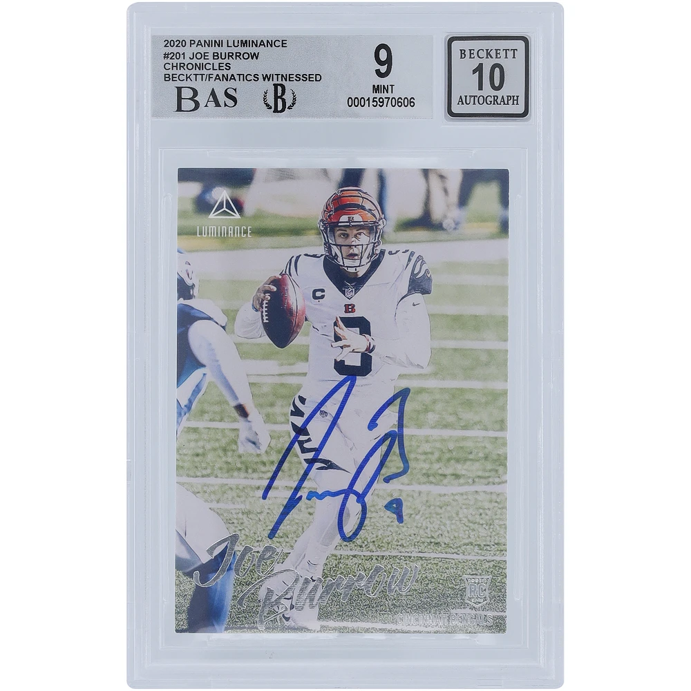 Joe Burrow Cincinnati Bengals Autographed 2020 Panini Luminance #201 Beckett Fanatics Witnessed Authenticated 9/10 Rookie Card - 9.5,8.5,9.5,10 Subgrades