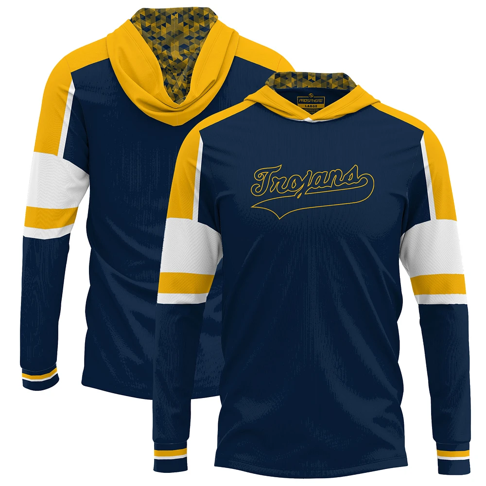 Men's ProSphere Navy Central Alabama Community College Trojans Throwback Long Sleeve Hoodie T-Shirt