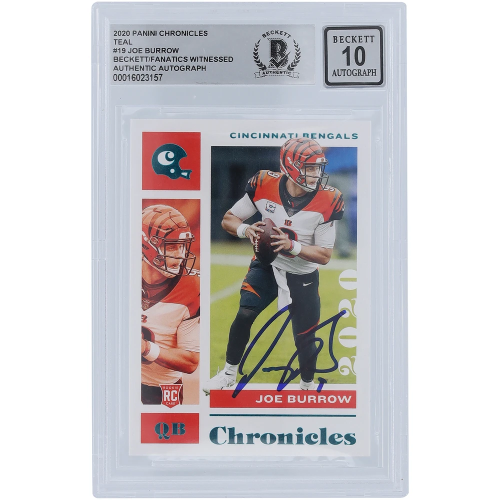 Joe Burrow Cincinnati Bengals Autographed 2020 Panini Chronicles Teal #19 Beckett Fanatics Witnessed Authenticated 10 Rookie Card