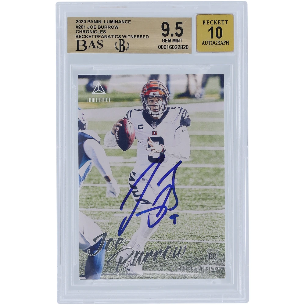 Joe Burrow Cincinnati Bengals Autographed 2020 Panini Luminance #201 Beckett Fanatics Witnessed Authenticated 9.5/10 Rookie Card - 9,9.5,9.5,10 Subgrades