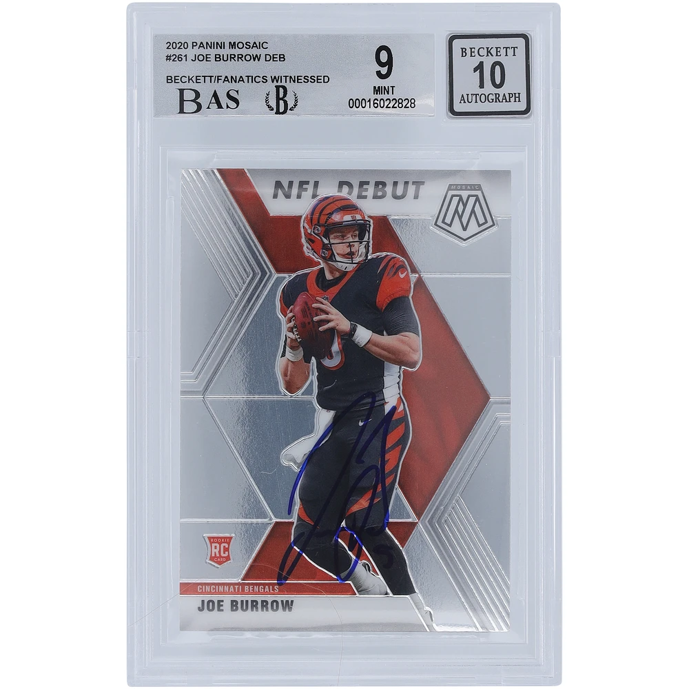 Joe Burrow Cincinnati Bengals Autographed 2020 Panini Mosaic #261 Beckett Fanatics Witnessed Authenticated 9/10 Rookie Card - 9,9.5,9,8.5 Subgrades