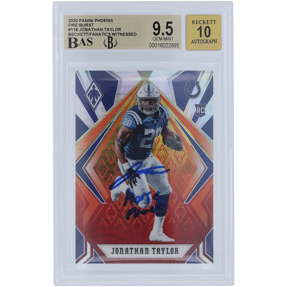 Jonathan Taylor Indianapolis Colts Autographed 2020 Panini Phoenix Fireburst #118 Beckett Fanatics Witnessed Authenticated 9.5/10 Rookie Card with "Horse Power" Inscription