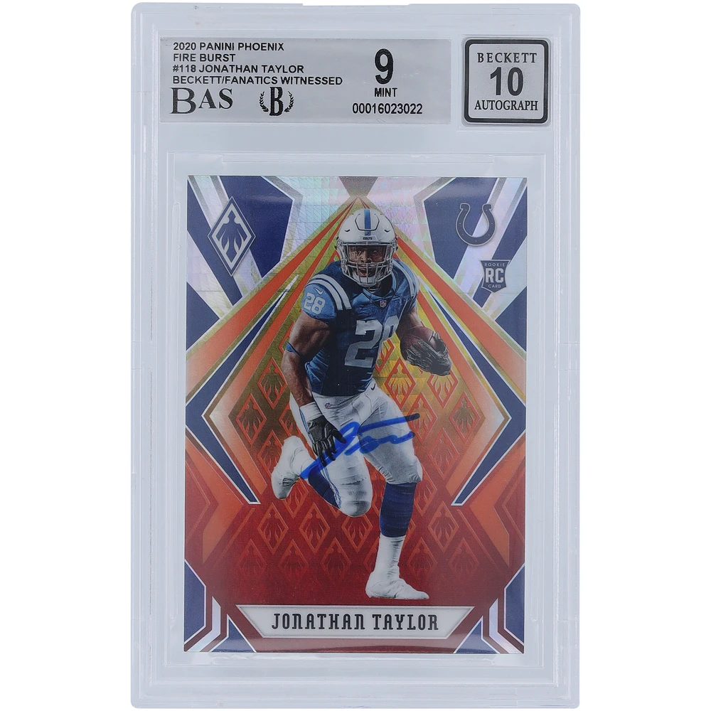 Jonathan Taylor Indianapolis Colts Autographed 2020 Panini Phoenix Fire Burst #118 Beckett Fanatics Witnessed Authenticated /10 Rookie Card