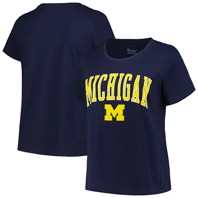 Women's Profile Navy Michigan Wolverines Plus Arch Over Logo Scoop Neck T-Shirt