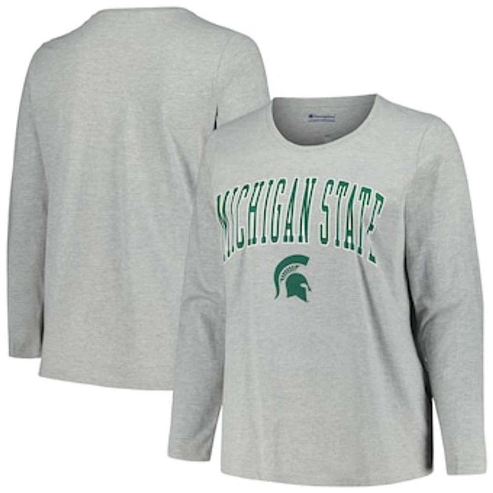 Women's Profile Heather Gray Michigan State Spartans Plus Arch Over Logo Scoop Neck Long Sleeve T-Shirt