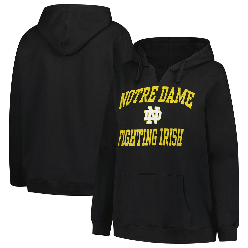 Women's Champion Black Notre Dame Fighting Irish Plus Heart & Soul Notch Neck Pullover