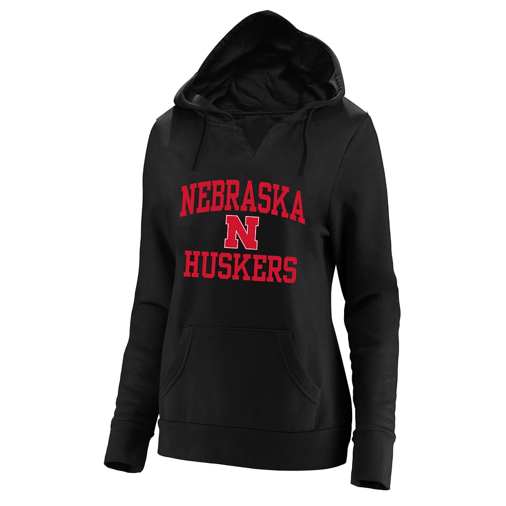 Women's Champion Black Nebraska Huskers Plus Heart & Soul Notch Neck Pullover