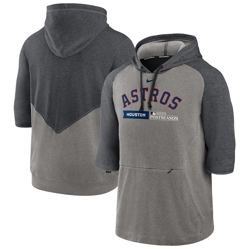 Men's Nike Heather Gray/Heather Charcoal Houston Astros 2023 Postseason Authentic Collection Flux Performance 3/4-Sleeve Pullover Hoodie