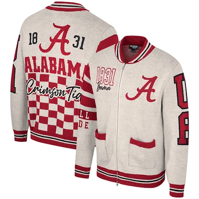 Unisex The Wild Collective Cream Alabama Crimson Tide Full-Zip Jacquard Sweater