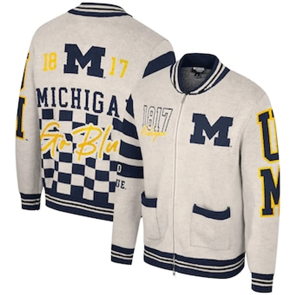 Unisex The Wild Collective Cream Michigan Wolverines Full-Zip Jacquard Sweater