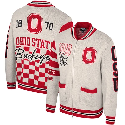 Unisex The Wild Collective Cream Ohio State Buckeyes Full-Zip Jacquard Sweater