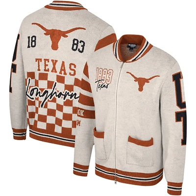 Unisex The Wild Collective Cream Texas Longhorns Full-Zip Jacquard Sweater