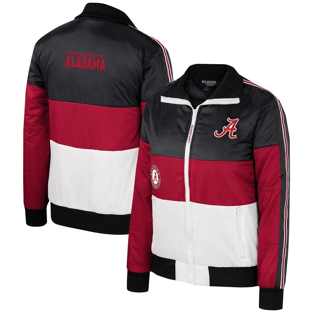 Women's The Wild Collective Crimson Alabama Tide Color-Block Puffer Full-Zip Jacket