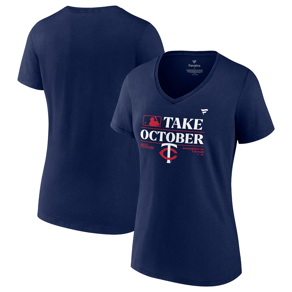Women's Fanatics Navy Minnesota Twins 2023 Postseason Locker Room V-Neck T-Shirt