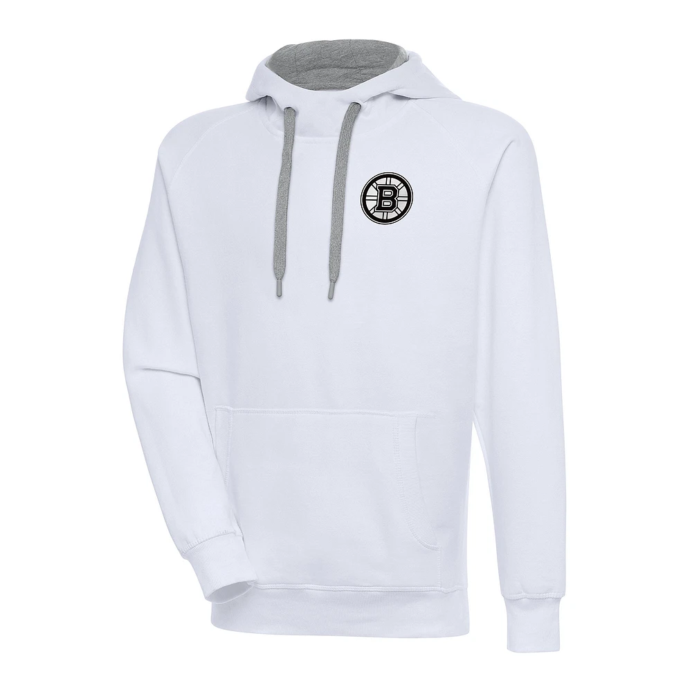 Men's Antigua White Boston Bruins Metallic Logo Victory Pullover Hoodie