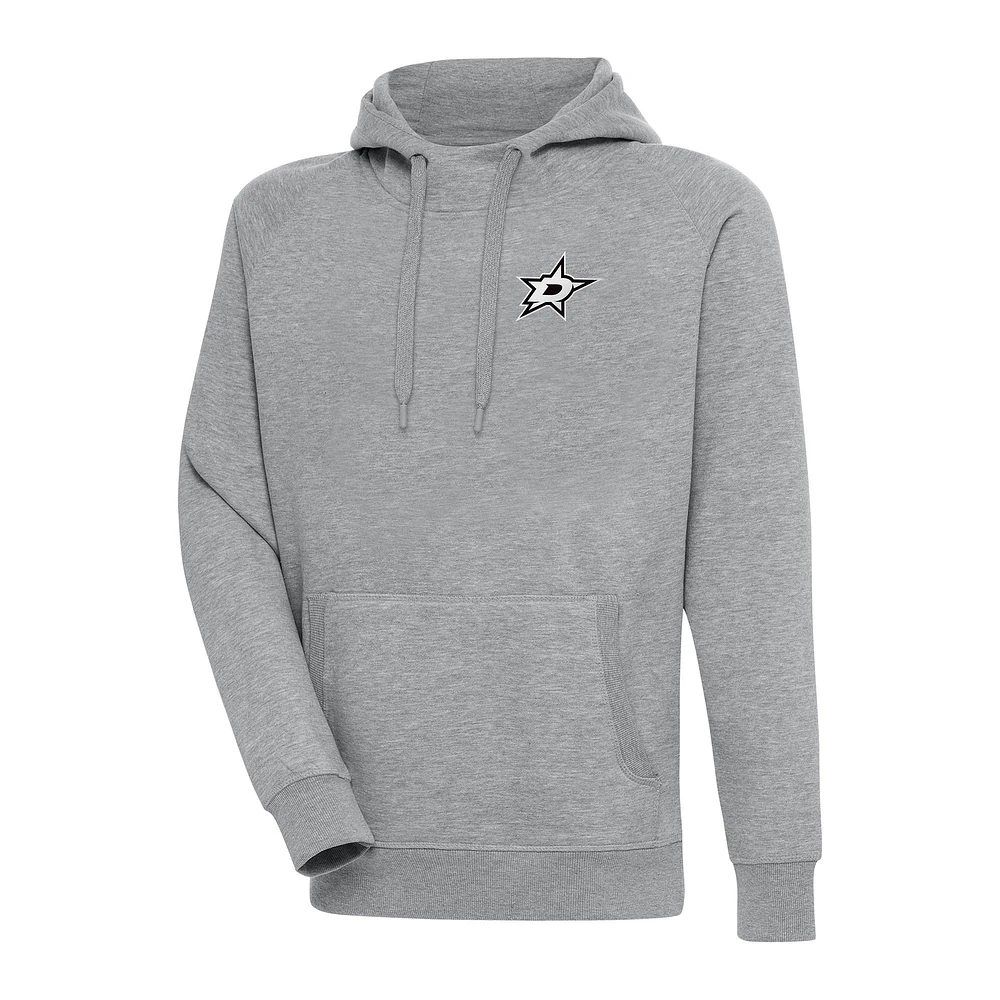 Men's Antigua Heather Gray Dallas Stars Metallic Logo Victory Pullover Hoodie