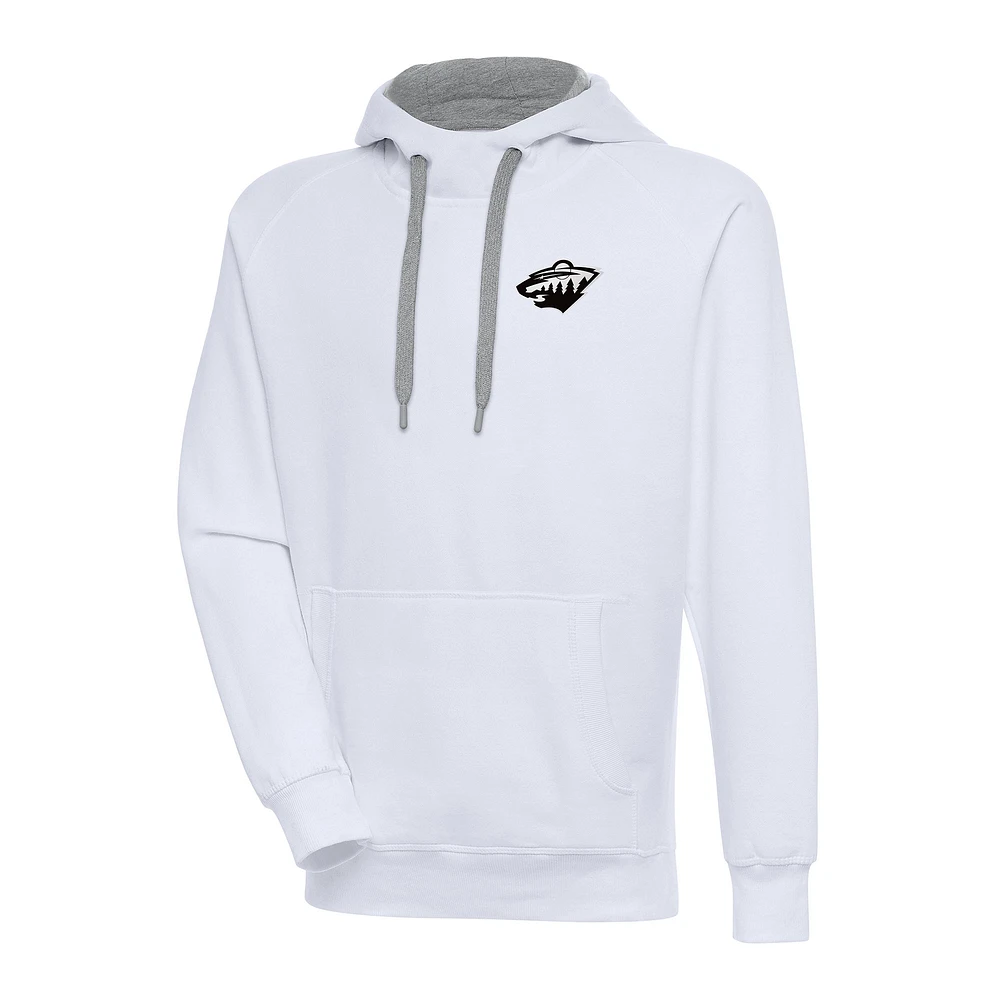 Men's Antigua White Minnesota Wild Metallic Logo Victory Pullover Hoodie