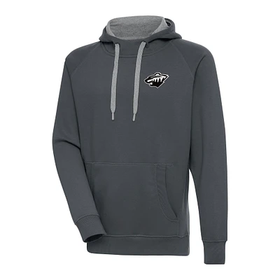 Men's Antigua Charcoal Minnesota Wild Metallic Logo Victory Pullover Hoodie