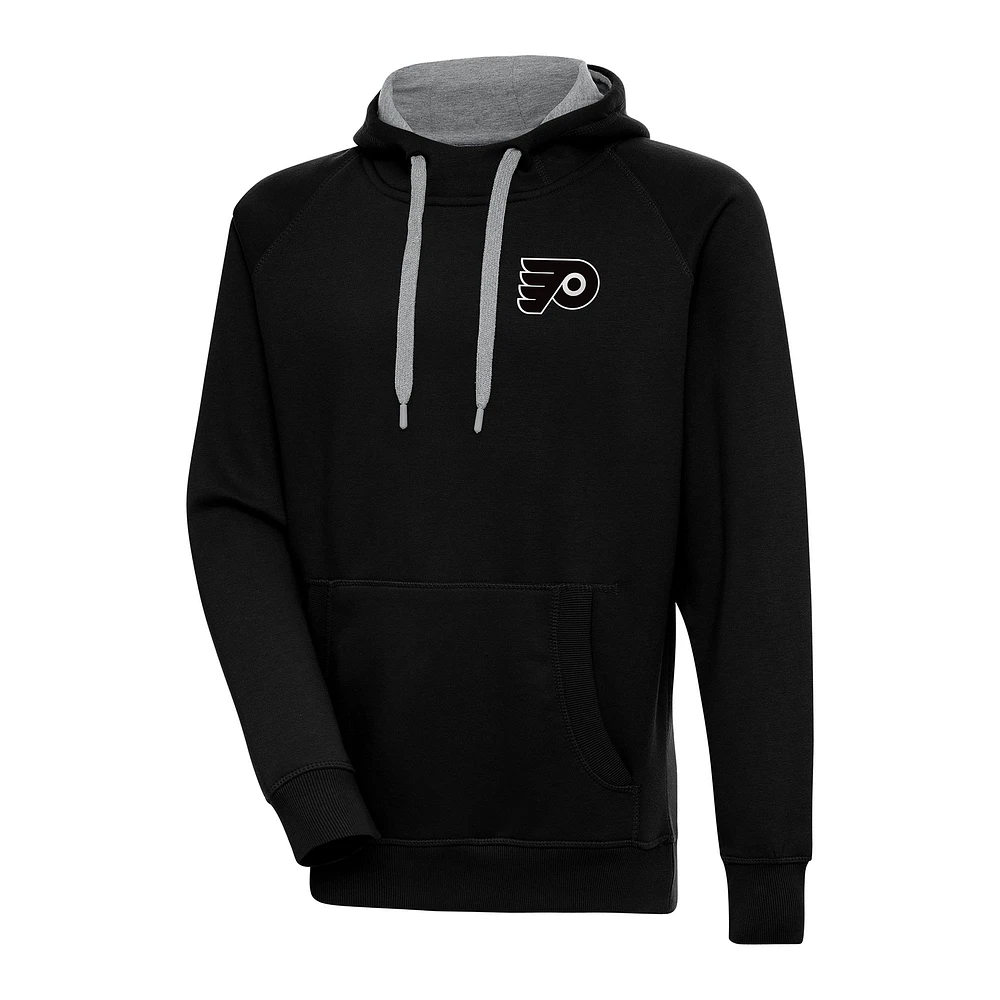 Men's Antigua Black Philadelphia Flyers Metallic Logo Victory Pullover Hoodie