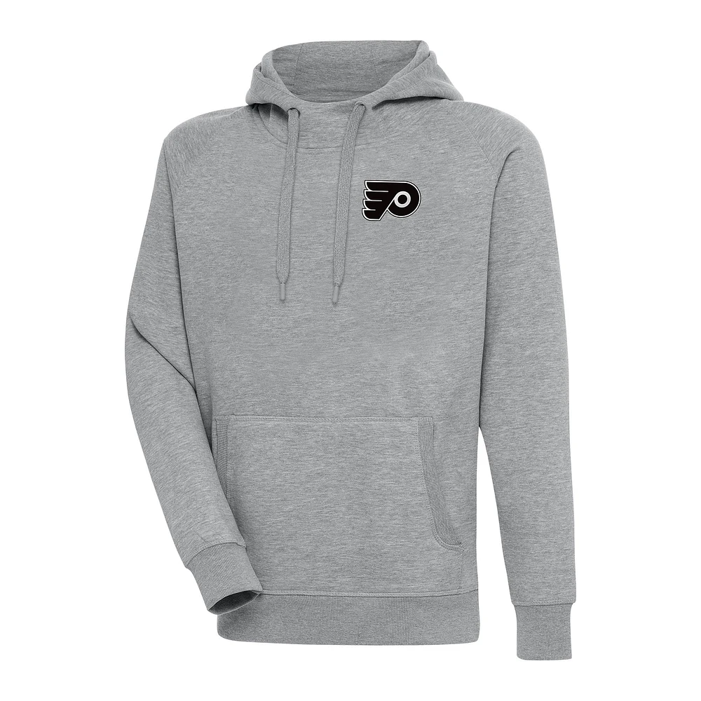 Men's Antigua Heather Gray Philadelphia Flyers Metallic Logo Victory Pullover Hoodie