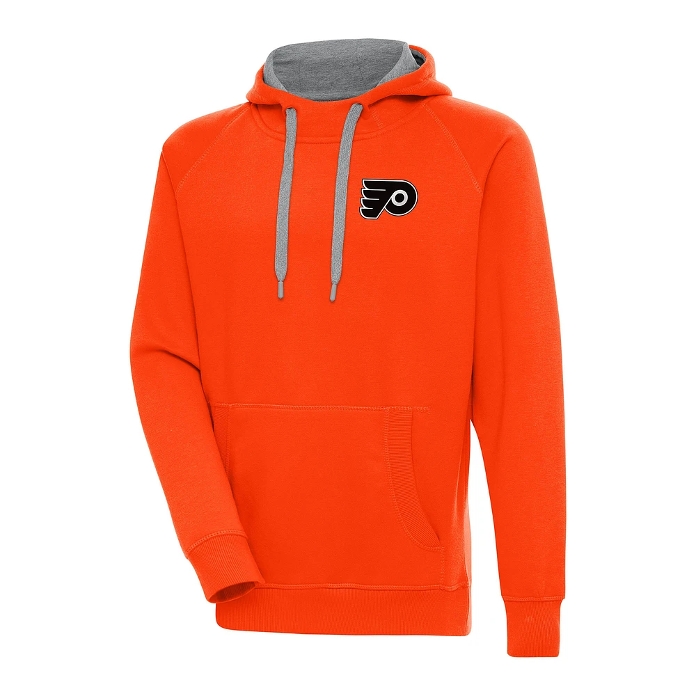 Men's Antigua Orange Philadelphia Flyers Metallic Logo Victory Pullover Hoodie