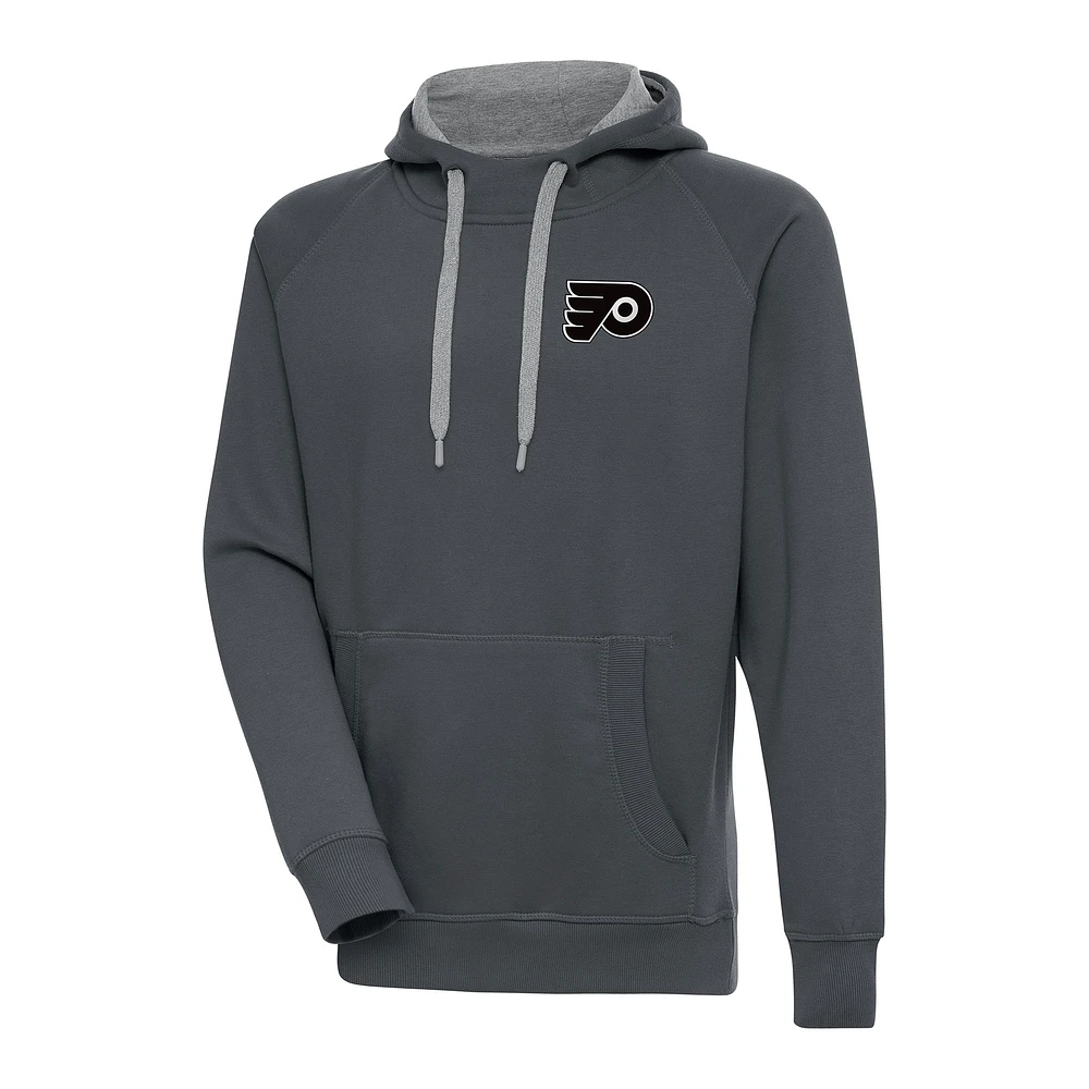 Men's Antigua Charcoal Philadelphia Flyers Metallic Logo Victory Pullover Hoodie