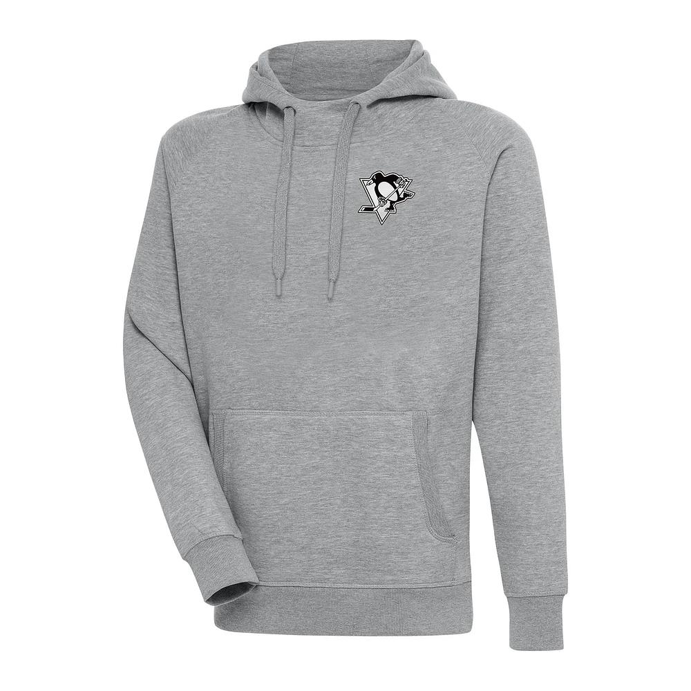 Men's Antigua Heather Gray Pittsburgh Penguins Metallic Logo Victory Pullover Hoodie