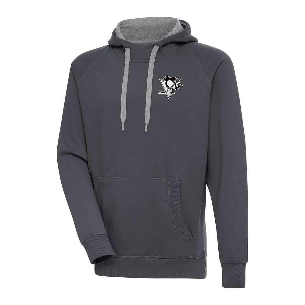 Men's Antigua Charcoal Pittsburgh Penguins Metallic Logo Victory Pullover Hoodie