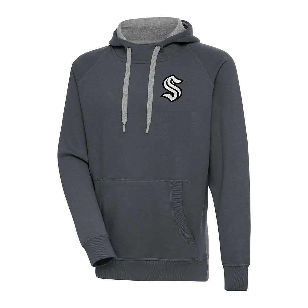 Men's Antigua Charcoal Seattle Kraken Metallic Logo Victory Pullover Hoodie