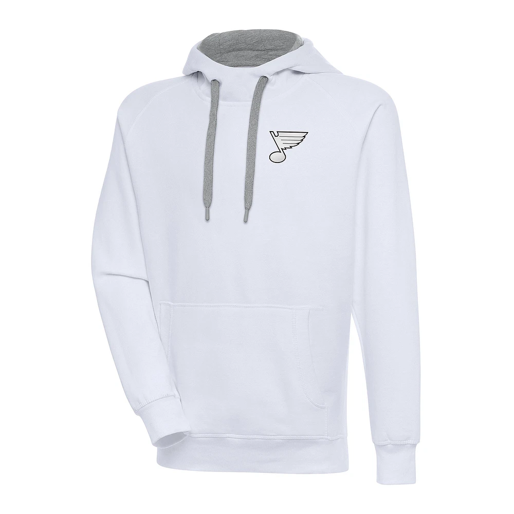 Men's Antigua White St. Louis Blues Metallic Logo Victory Pullover Hoodie